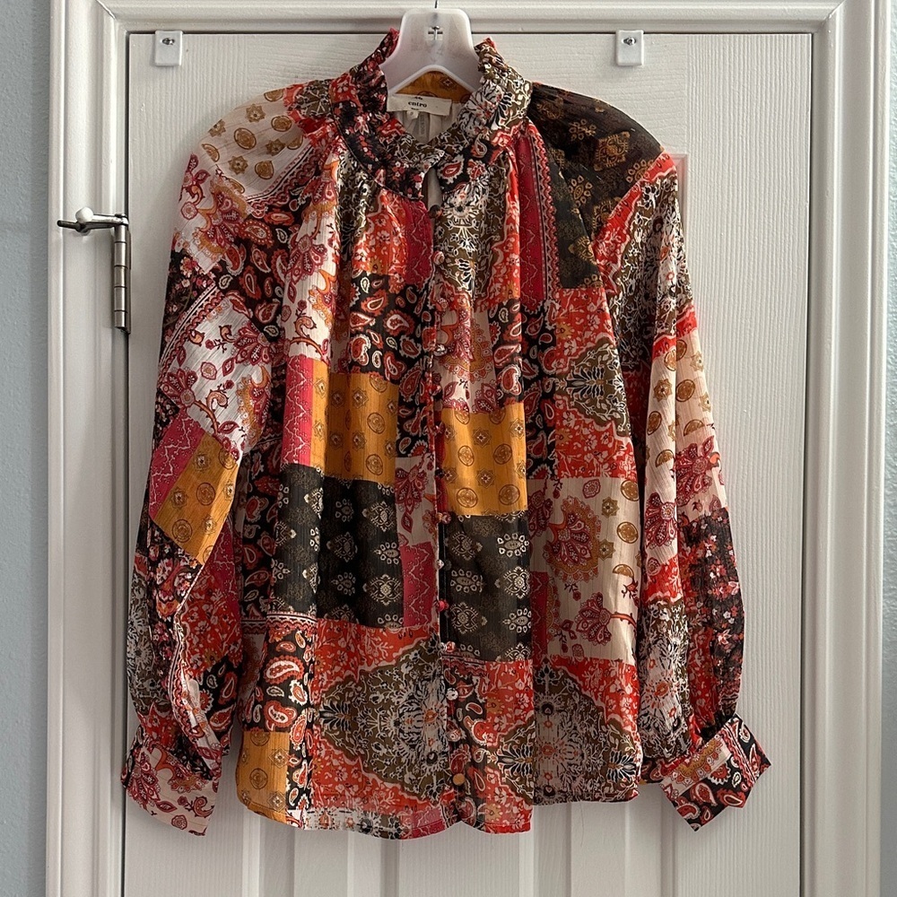Entro Vibrant Patchwork Blouse Paisley Boho Chic Western Women’s S Indie